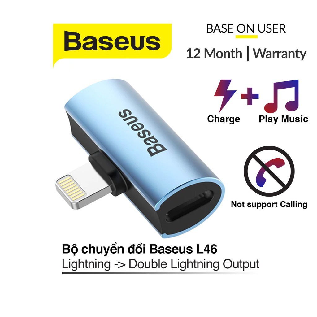 Jack chuyển Baseus L46 cổng sang 2 nhôm nguyên khối cao cấp vừa nghe nhạc vừa sạc pin cùng lúc