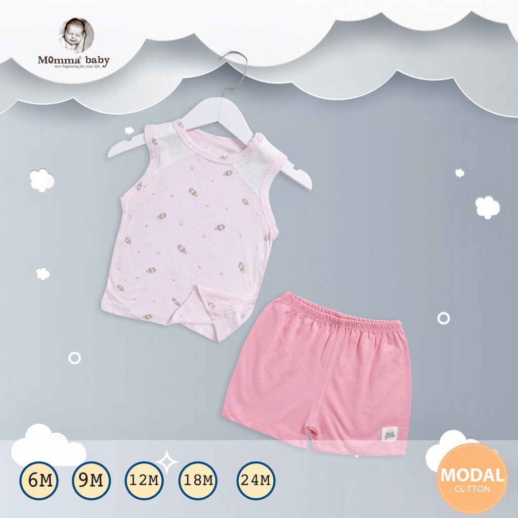 [CHÍNH HÃNG] Bộ ba lỗ quần đùi modal cotton họa tiết trẻ em Momma baby