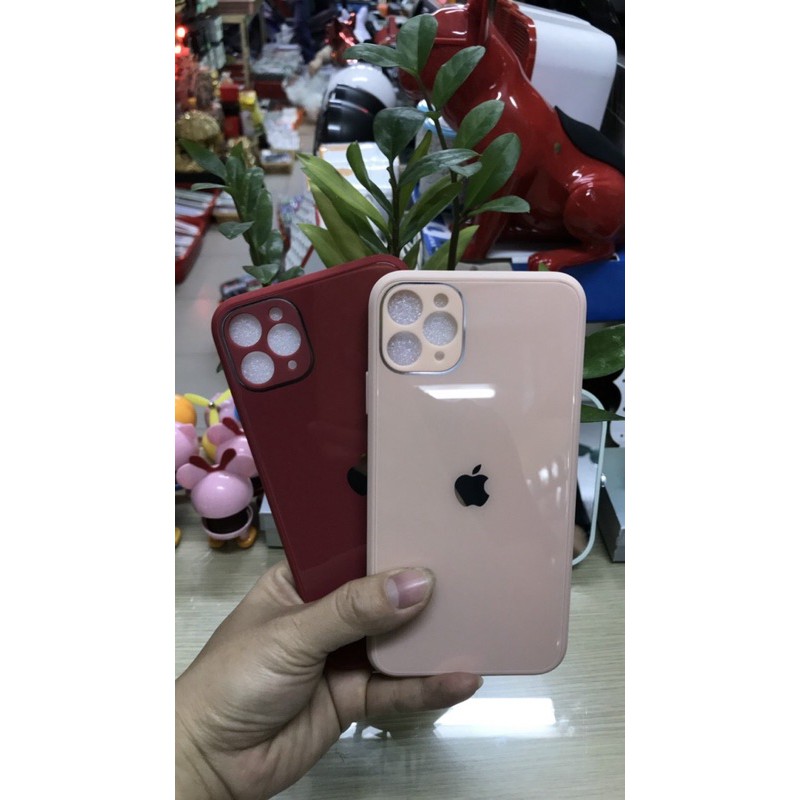 Ốp iphone độ 12 vuông cạnh cho iphone 11/11promax/x/xs/xsmax/7plus/8plus lưng kính cường lực tráng gương