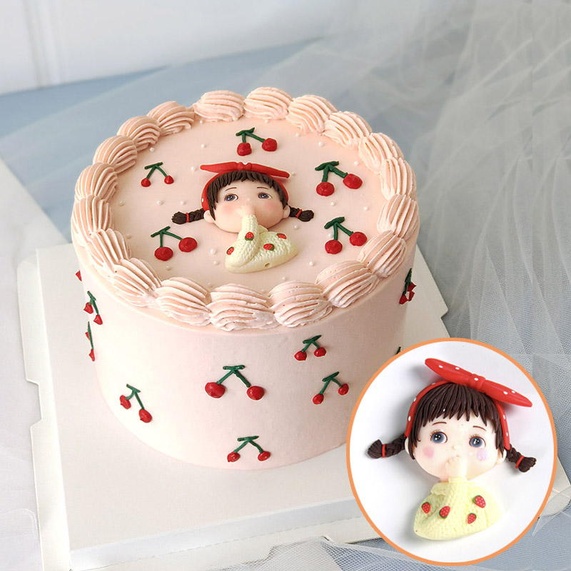 Phụ kiện trang trí bánh kem hình bé trai/bé gái bằng gốm sứ mềm dễ thương
