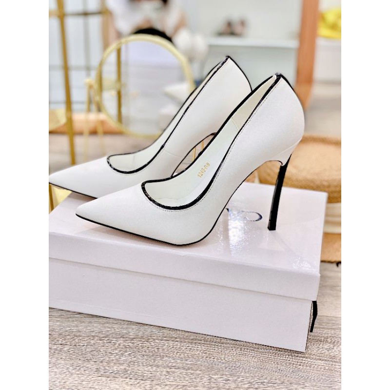 tuv Giày Cao Gót Trắng 10p Viền Đen Casadei Da Mềm Êm Fullbox Bill Túi Cao Cấp