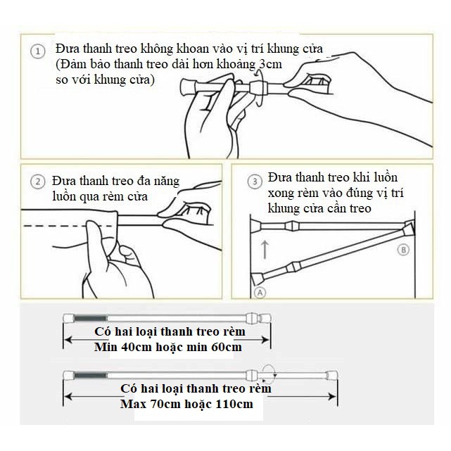 Thanh treo rèm đa năng không cần đóng đinh, khoan và có thể kéo dài