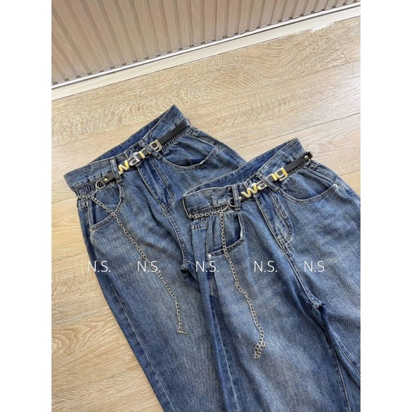 Quần jeans suông dây lưng wang hàng QCL1
