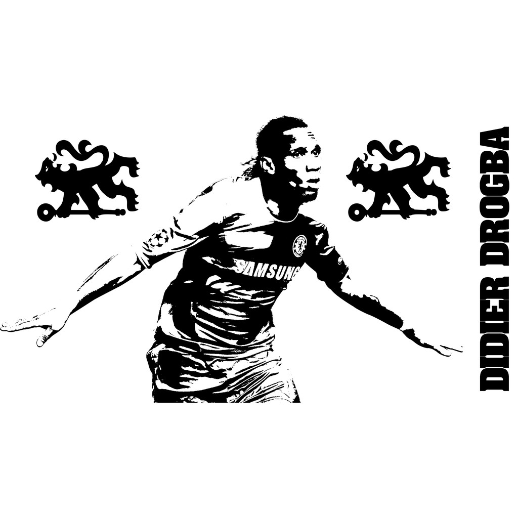 Decal dán tường chống thấm size lớn Drogba Chelsea