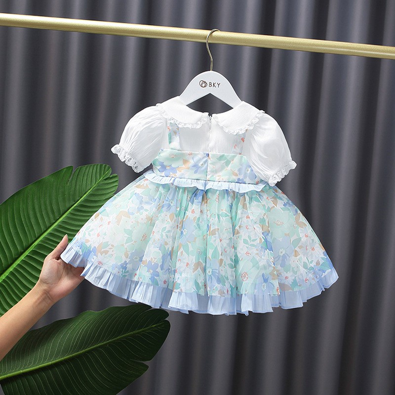 Đầm Tay Ngắn Cổ Peter Pan In Họa Tiết Phong Cách Lolita Thời Trang Mùa Hè Cho Bé Gái E21247