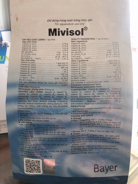 Vitamin, khoáng, điện giải cho cá - mivisol- bayer