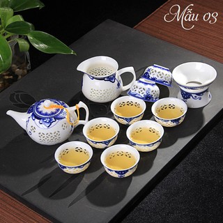 Bộ ấm trà sứ  sang trọng cao cấp (4 mẫu hoa đỏ - hoa xanh )