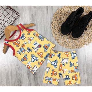 6-10kg Bộ thun borip họa tiết sát nách quần đùi bé trai 006