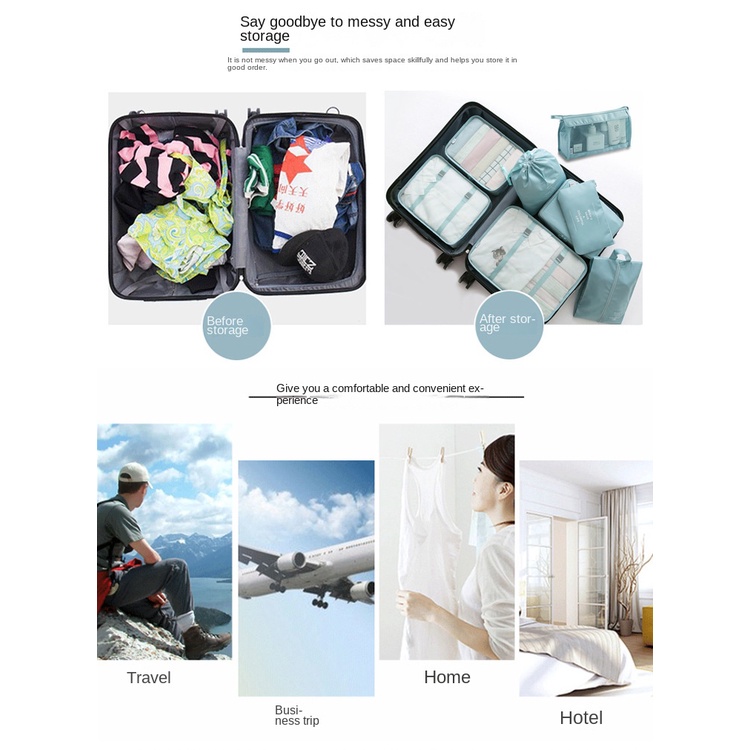 Set 8 Túi Đựng Đồ Bằng Polyester Dày Dặn Chống Thấm Nước Có Khóa Kéo Tiện Dụng