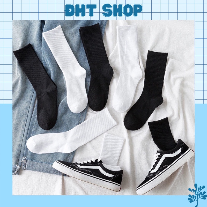 Tất cổ cao nam nữ, tất nữ nam nhún chất liệu cotton mềm thoáng mát dễ phối đồ - Dht Shop