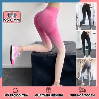 Quần tập gym yoga nữ chun mông 95GYM QD36 dáng dài legging màu loang chất dệt kim cạp cao nâng mông