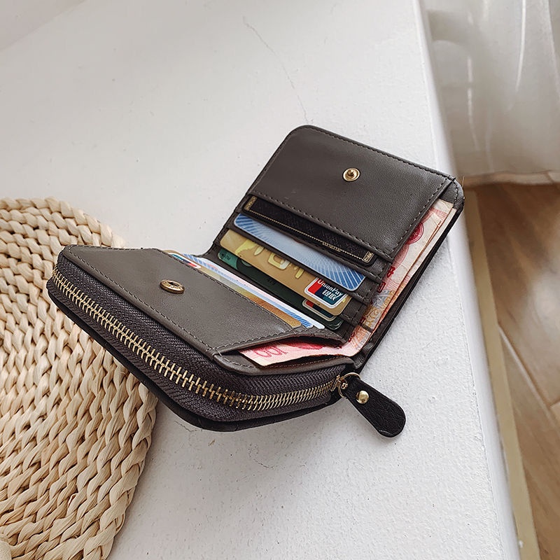 Ví Ngắn Mini Kẻ Sọc Ca Rô Phối Khóa Kéo Đơn Giản 6 Kiểu Lựa Chọn Cho Nữ