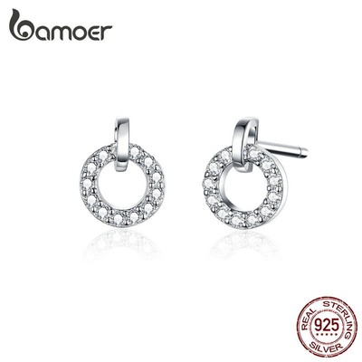 Bamoer Bông Tai Tròn Đính Đá Chống Dị Ứng Thời Trang Đám Cưới Cho Nữ Ce767