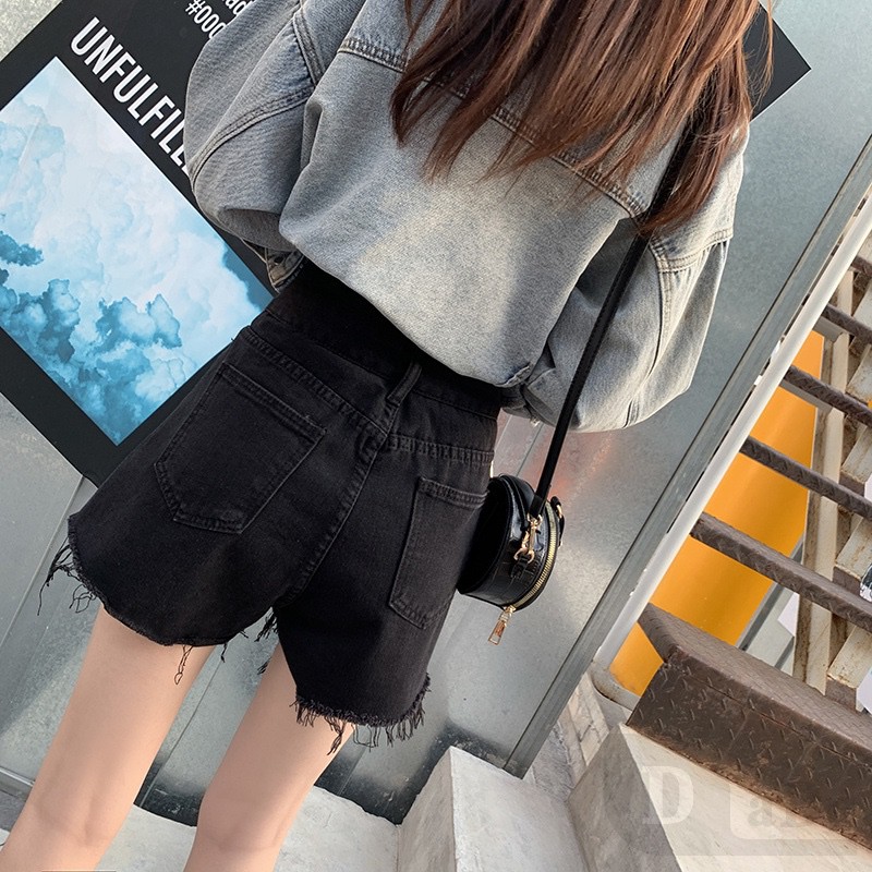 Quần Short Jean Lưng Cao Dáng Rộng Rách Gối Phong Cách Hàn Quốc Thời Trang Mùa Hè Hàng Mới