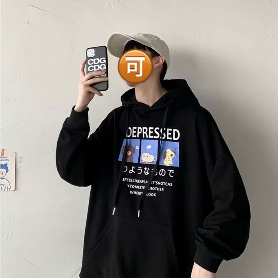 Áo hoodie tay dài dáng rộng in hình hoạt hình gồm 3 màu sắc | BigBuy360 - bigbuy360.vn