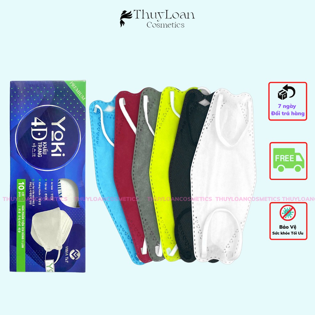 Khẩu trang 4D Yoki Premium Hộp 10 cái 4 Lớp Hàng Công Ty