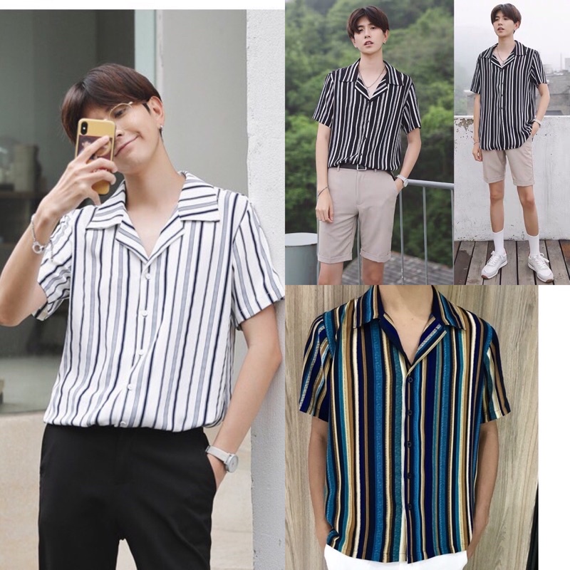 Sơ mi nam sọc cổ pijama - Hàng mới về