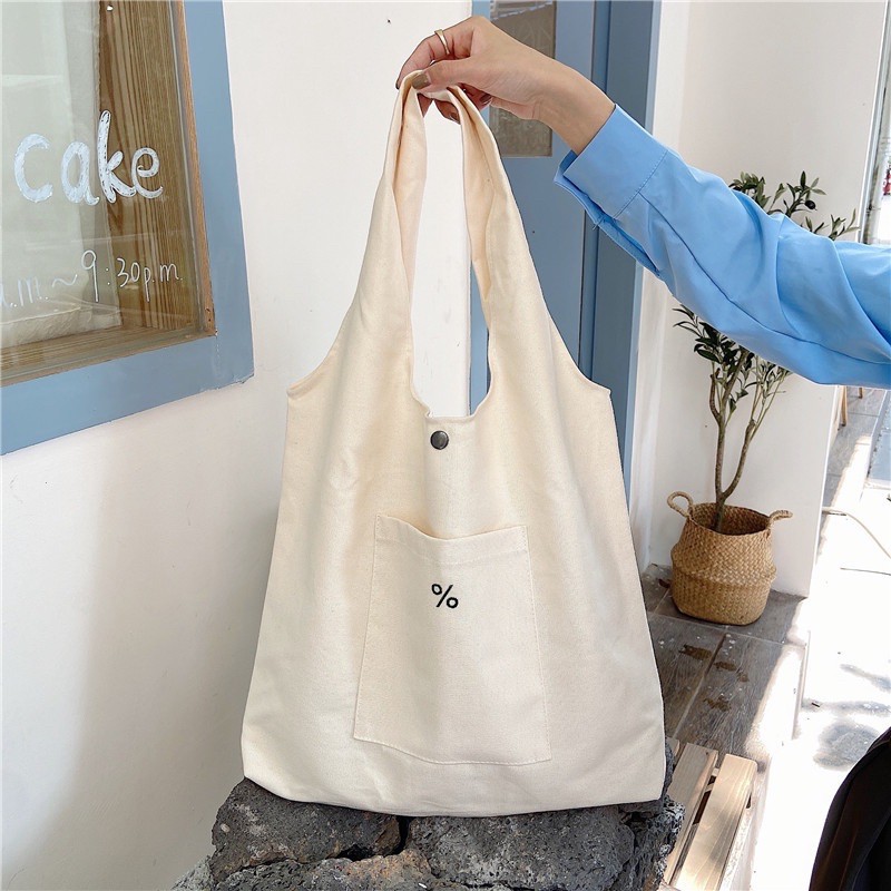 ẢNH THẬT Túi tote túi vải canvas quai liền basic