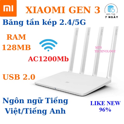 Bộ phát wifi Xiaomi Gen 3 AC1200Mb 2 băng tần sóng xuyên tường, router wifi 5G kích sóng xiaomi