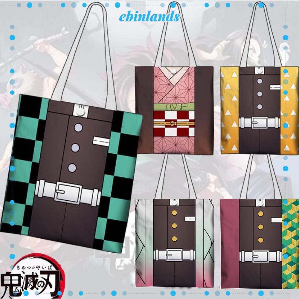 Túi xách đeo vai bằng vải nhung cỡ lớn in họa tiết anime Demon Slayer thời trang cho nữ