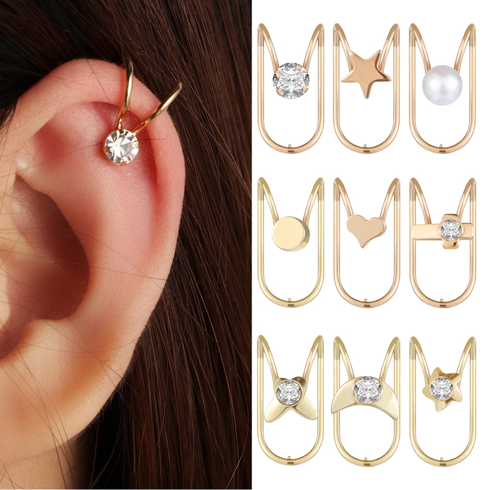 Khuyên vành tai đính đá và ngọc trai giả hình chữ U thanh lịch dành cho nữ