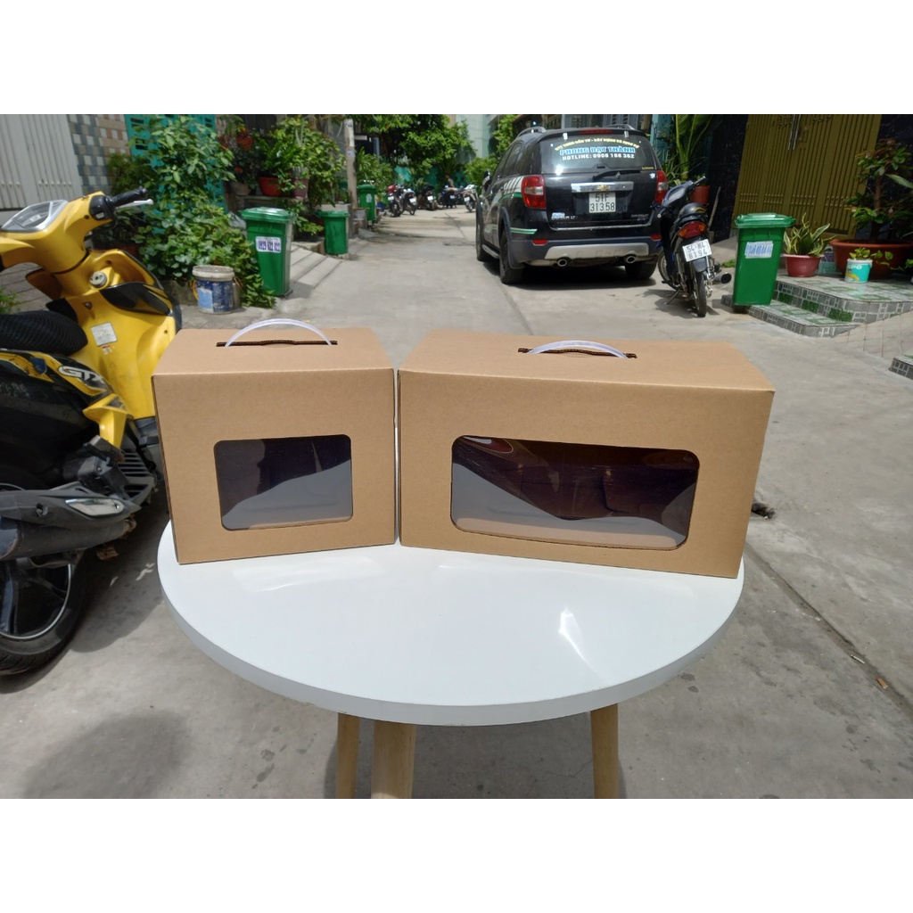 Hỏa tốc  - Hộp carton 3 lớp sóng E,có mặt kính đựng trái cây hoa quả, thực phẩm