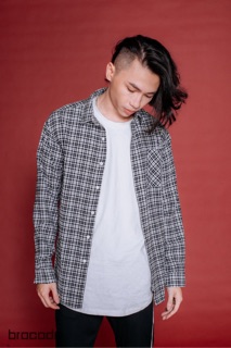 Áo sơ mi flannel đen trắng kẻ nhỏ Brocode
