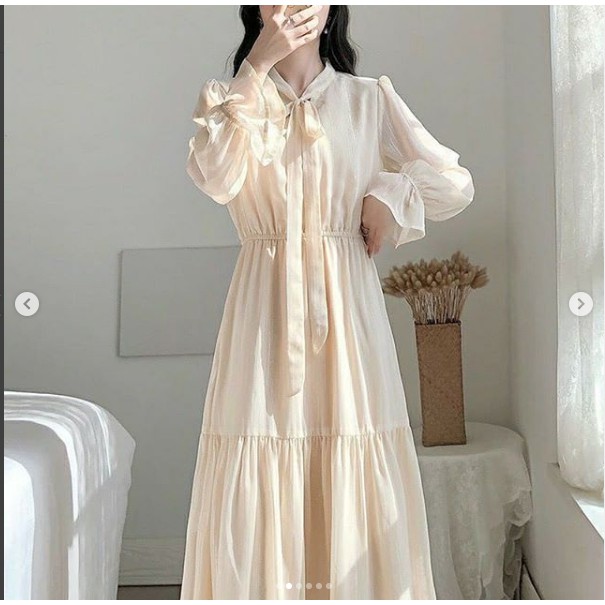 (Có sẵn + Hình thật) Đầm maxi tiểu thư công chúa ulzzang trắng be (Chất siêu đẹp)