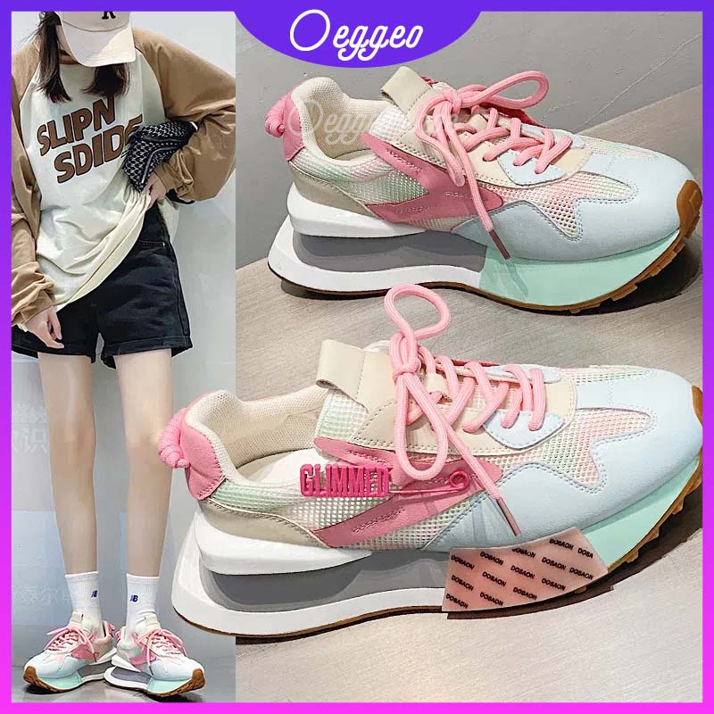 Oeggeo Giày Thể Thao Đế Bằng Phối Màu Tương Phản Thời Trang Cho Nữ
