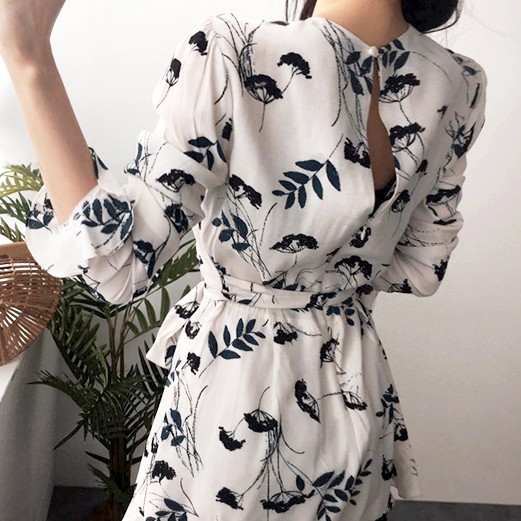 Đầm hoa sơ mi tay dài dáng ôm Emilyshop