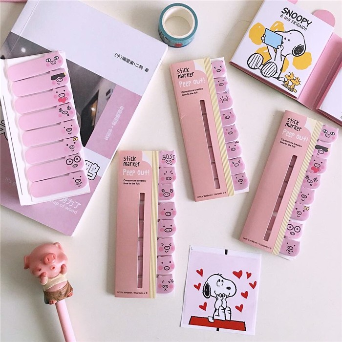 Giấy Note Ghi Chú Đánh Dấu Trang Hình Heo Hồng Stick Marker Peep Out