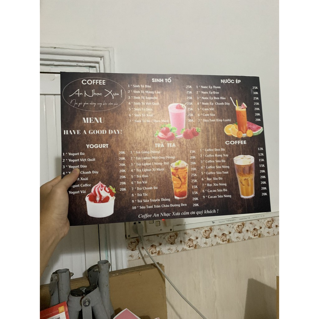 [GIÁ XƯỞNG] LÀM MENU A3 CÁN FORMEX 5MM - SIÊU ĐẸP - QUÁN CAFE, NHÀ HÀNG, QUÁN NHẬU, TRÀ SỮA, BIỂN HIỆU, QUÁN CƠM