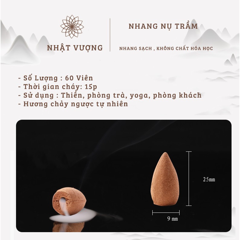 Nụ Trầm Hương Cao Cấp Nhật Vượng làm từ nguyên liệu tự nhiên nhang sạch 60 Nụ / Hộp