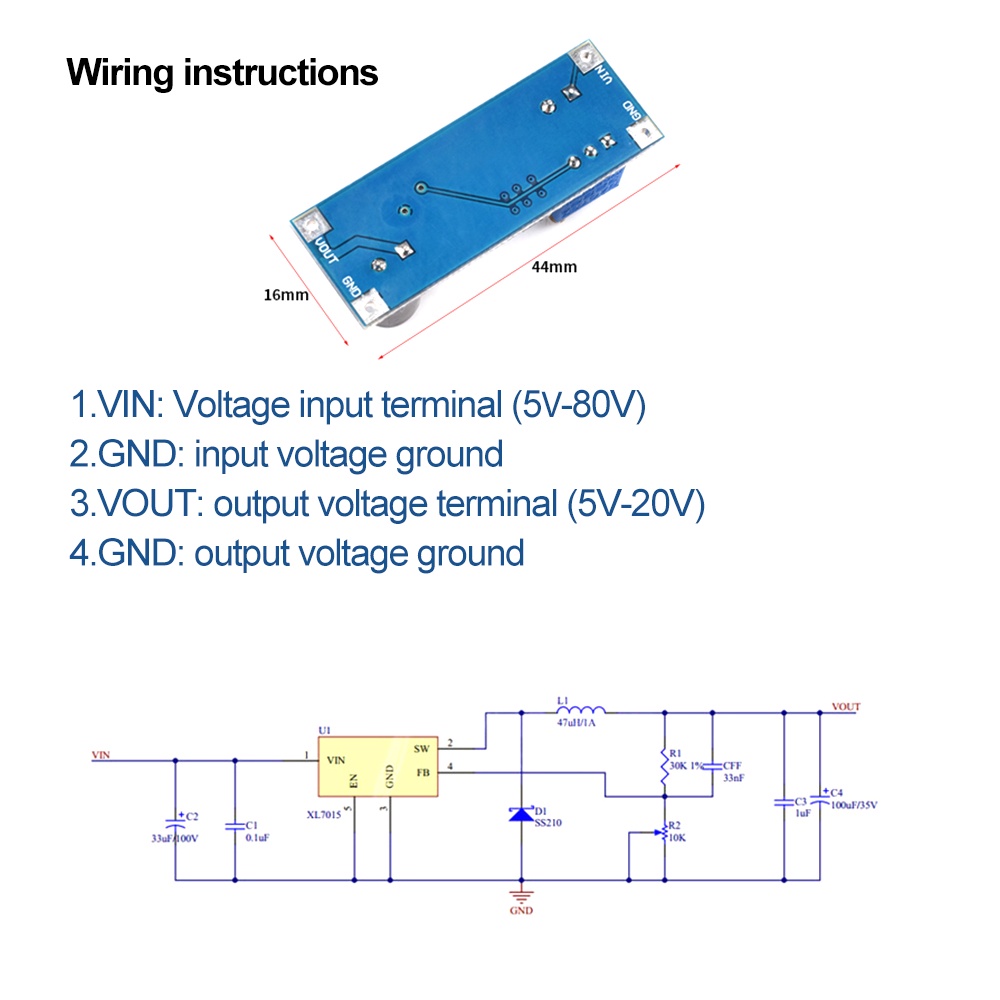 Pcbfun XL7015 DC-DC 5V-80V Mô-đun Chuyển Đổi Điện Áp Đầu Vào Rộng