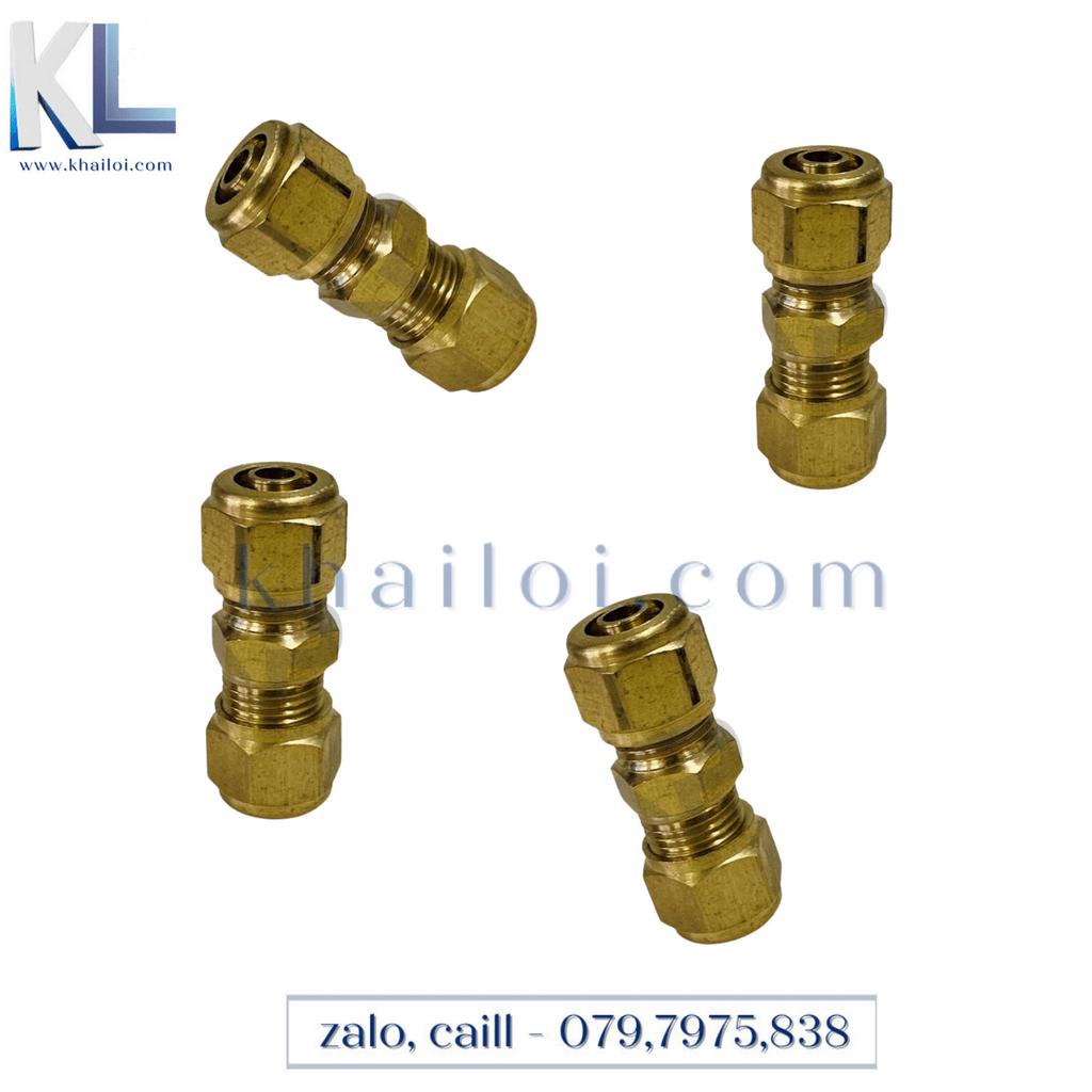 Nối 2 đầu siết cam - Nối thau hai đầu siết ống khí nén - siết ống hơi pu pa ptfe