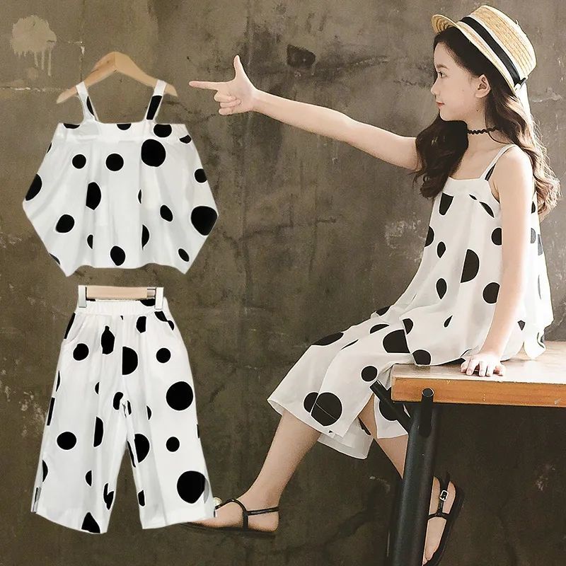 Set Đồ Mùa Hè 2 Món Gồm Áo Hai Dây Phối Quần Chiffon Chấm Bi Dành Cho Bé Gái Từ 3 Đến 4-5 Đến 6 Đến 7 Đến 8 Đến 9 Đến 10 Đến 11-12 Tuổi
