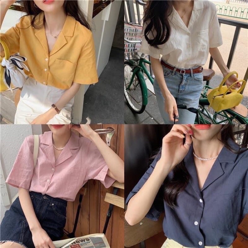 ÁO SƠMI CỔ VEST TRƠN BASIC 4 Màu chất đũi mát (Ảnh thật / Video)