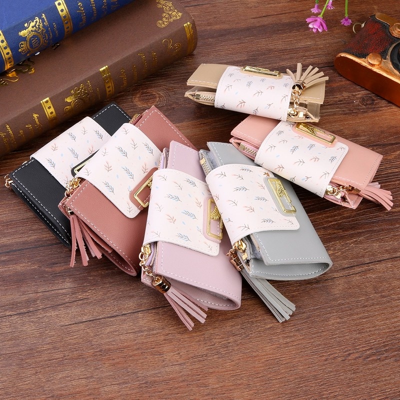 Fashion Tassels Short Wallet Bag for Women  Leather Clutch Bags Cute Korean Card Holder Female Folding Small Coin Purse