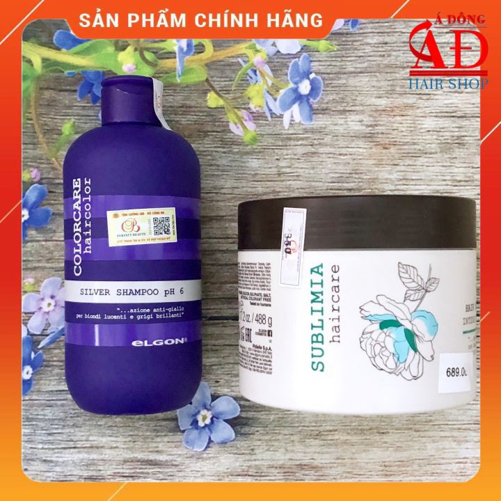 Bộ dầu gội khử vàng Elgon Silver shampoo 300ml + Dầu ủ Elgon Sublimia phục hồi tóc hư tổn do tẩy 500ml