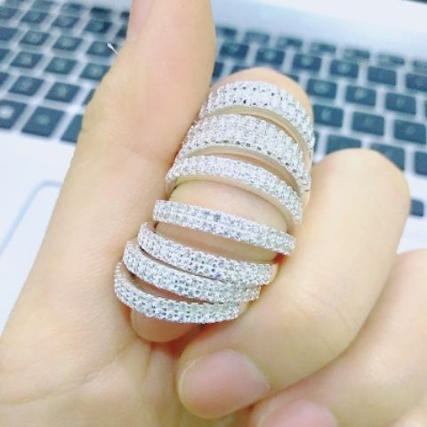 Nhẫn bạc Nhẫn 2 hàng đá Bạc ta Van Jewelry V10016 hai hàng đá