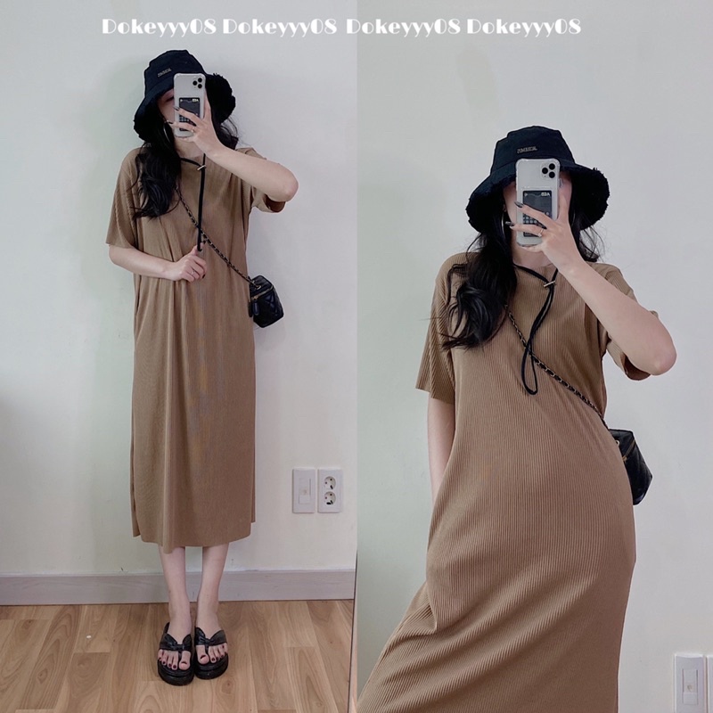 Váy xuông dáng rộng len tăm co giãn