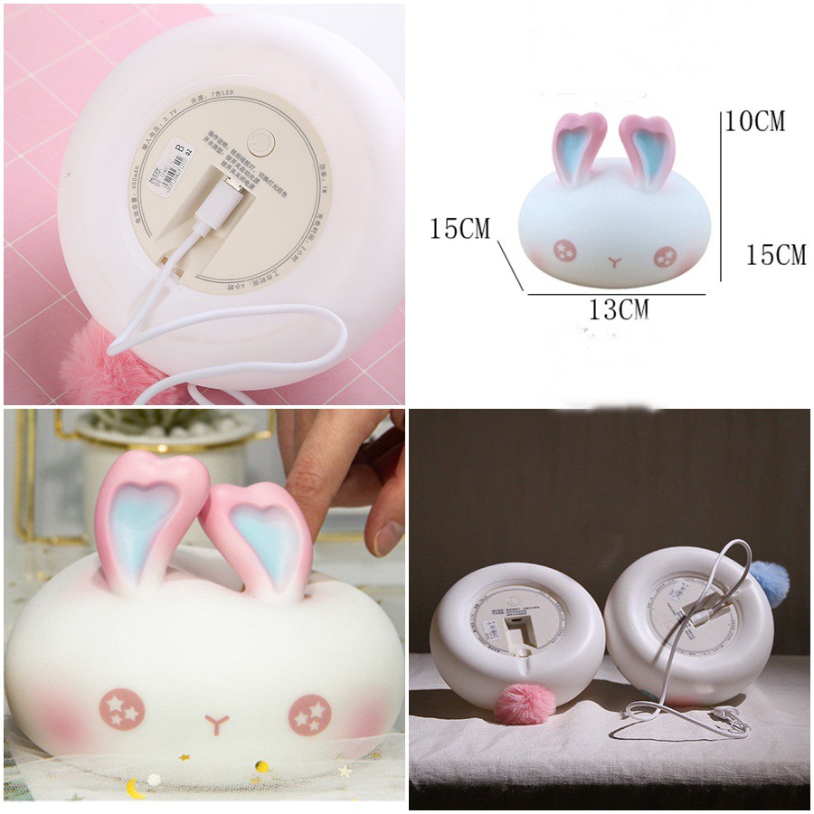 Đèn ngủ cảm ứng silicon Thỏ Baby 7 màu - Trang trí, quà tặng
