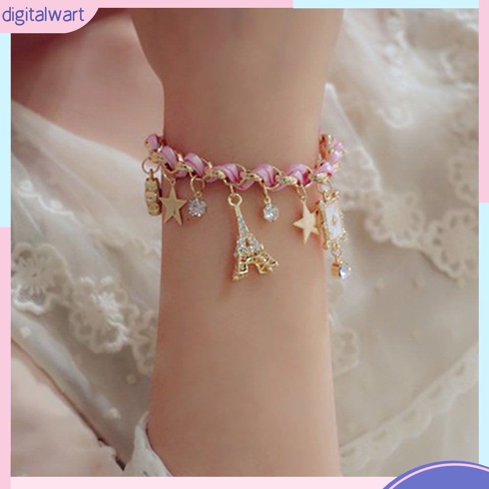 Vòng da nhân tạo đeo tay thiết kế mặt tháp Eiffel nhỏ nhắn xinh xắn dễ thương dành cho nữ