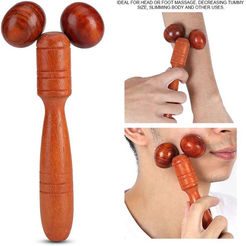 Dụng Cụ Lăn Mát Xa Bằng Gỗ Màu Đỏ Cho Cơ Thể / Mặt / Lưng / Chân