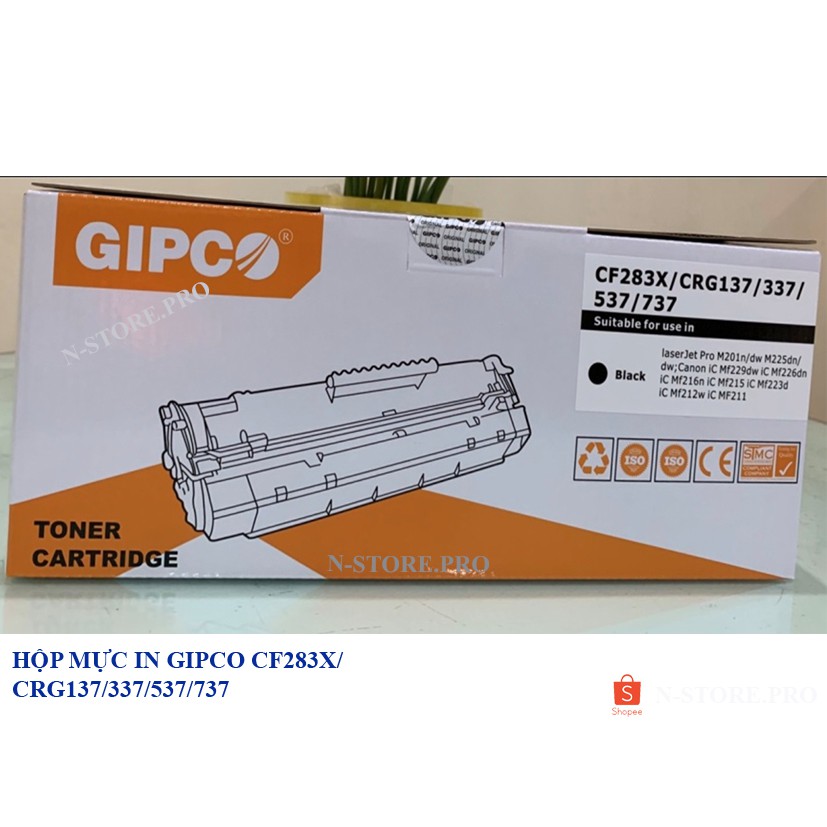 Hộp mực in GIPCO CF283X/CRG137/337/537/737 Dùng cho LaserJet Pro M201n/dw M225dn/dw Canno iCMF229dw iCMf226dn iC Mf216n