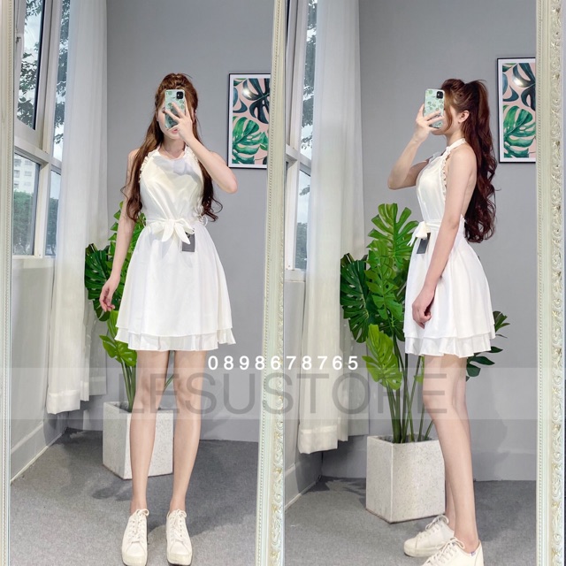 ẢNH TỰ CHỤP Đầm yếm xòe 2 tầng hở lưng
