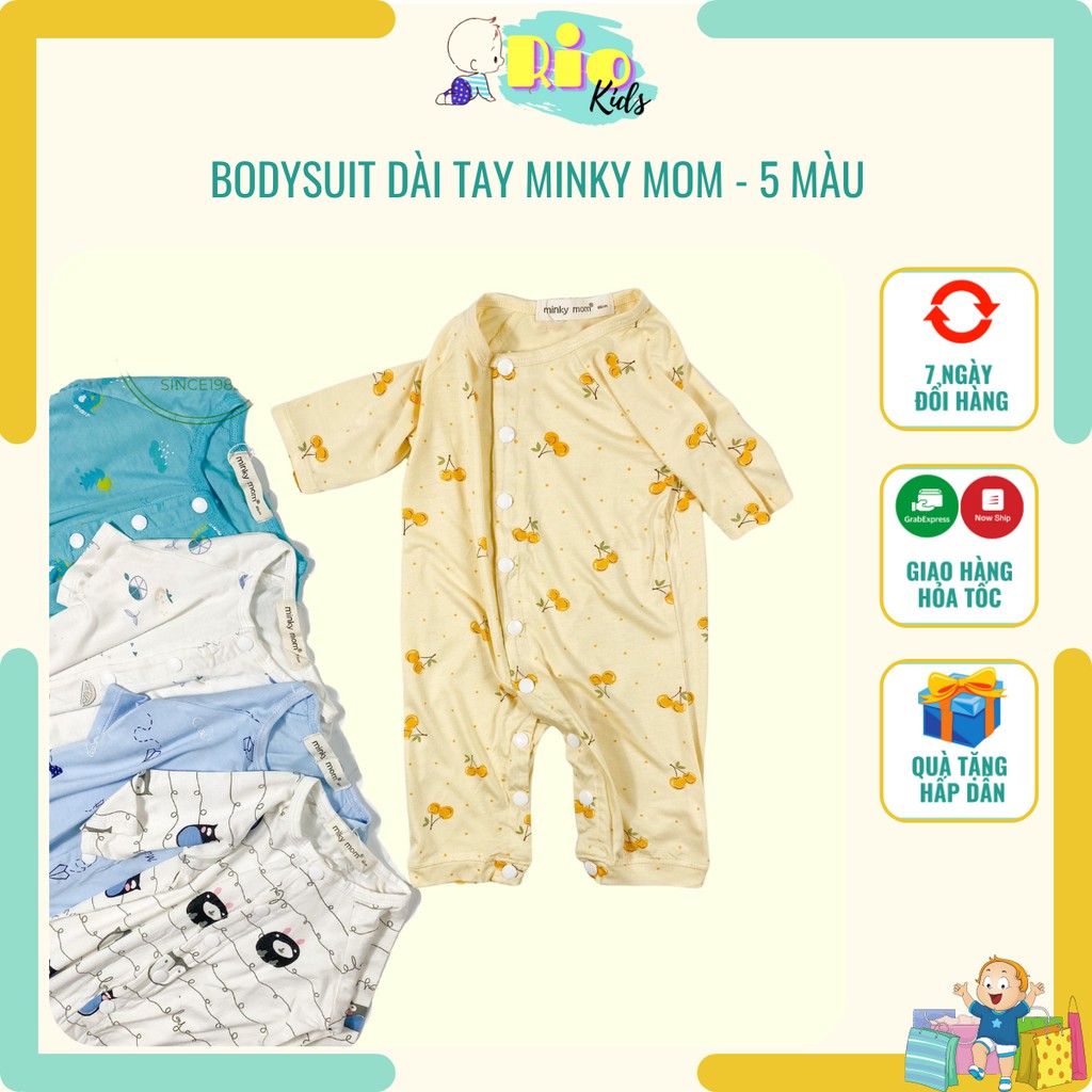 Body áo tay lửng liền thân dài Minky Mom cho bé trai bé gái sơ sinh từ 5 đến 13kg - Riokids DT4