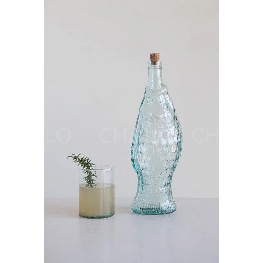 Chai thuỷ tinh tái chế nắp gỗ hình con cá VSM Bottela Pez 1100ml – V5173