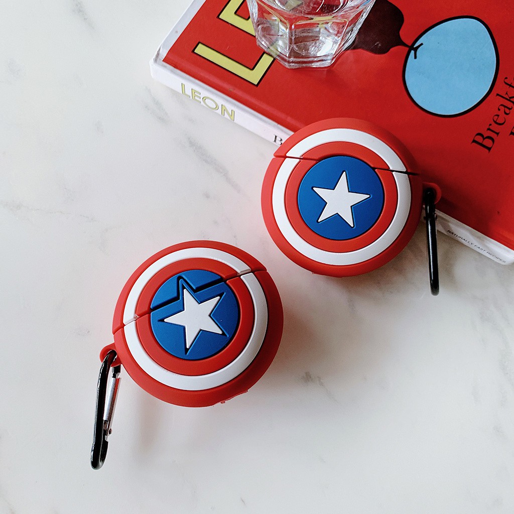 Vỏ Bảo Vệ Hộp Sạc Tai Nghe Không Dây Airpods 1/2 Bằng Silicon Hình Khiên Captain America