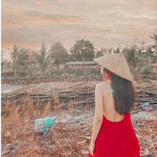 [KÈM QUÀ TẶNG] Đầm maxi xòe cổ yếm cột dây hở lưng
